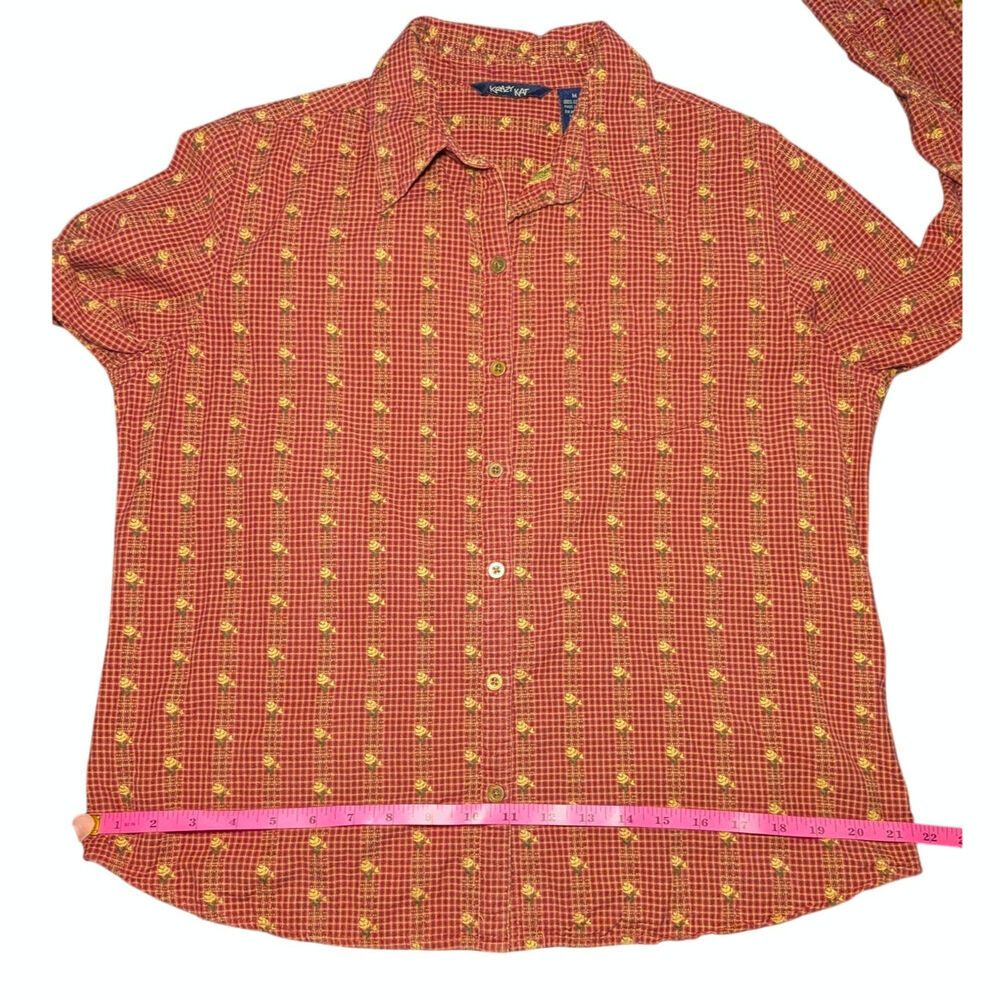 Krazy Kat Vintage Cottagecore Calico Floral Button Down Shirt Red Tan Size M - Picture 9 of 15